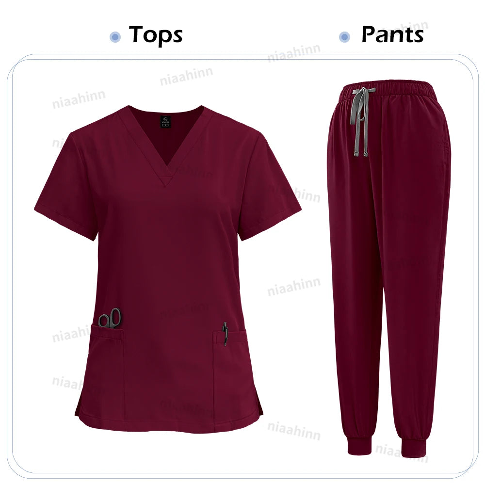 Medical Scrub Nursing Surgical Gown High Quality Elastic Scrub Healthcare Pharmacy Solid Color Uniform Wholesale Workwear Unisex