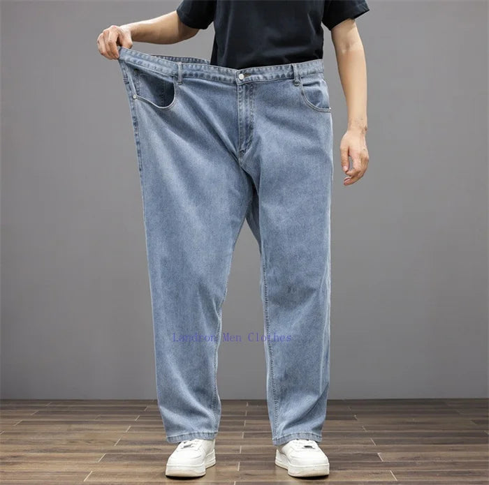 Men Jeans 8XL Summer Thin Straight Wide Leg Plus Size Denim Trousers Large Male Stretched 5XL 6XL 7XL Comfortable Pants