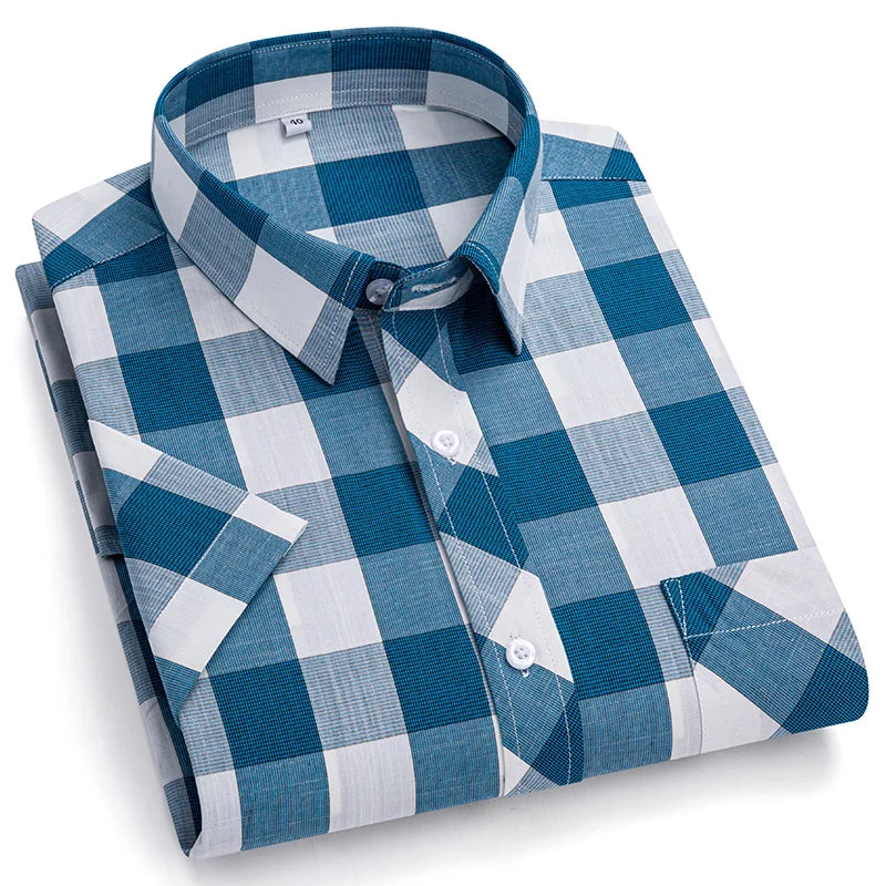 Plus Size 8XL 7XL New Men's Shirts Short Sleeve Cotton Plaid Shirt Summer Fashion Thin Soft Classic Basic Casual Male Clothing