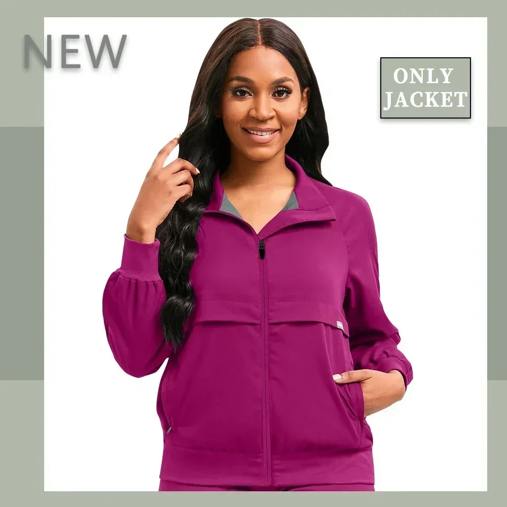 Oversized Long Sleeve Jacket With Pocket Medical Scrub Top Thick Warm Up Coat Doctor Nurse Uniform Hospital Workwear Clinic Coat