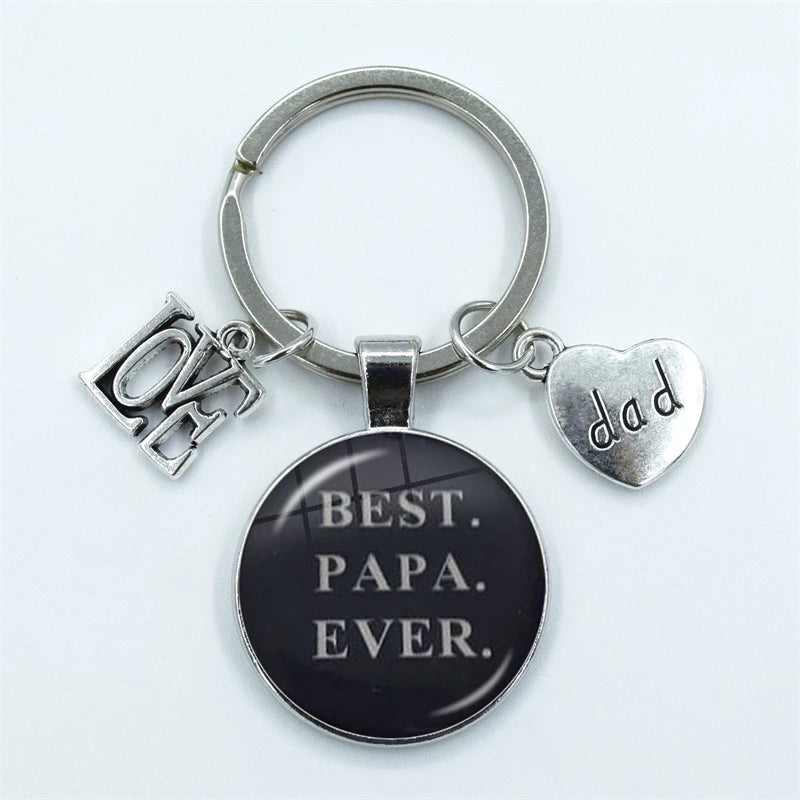 I Love Dad Keychain My Dad Is A Super Hero Pendant Glass Dome Cabochon Key Ring Father's Day Best Gift