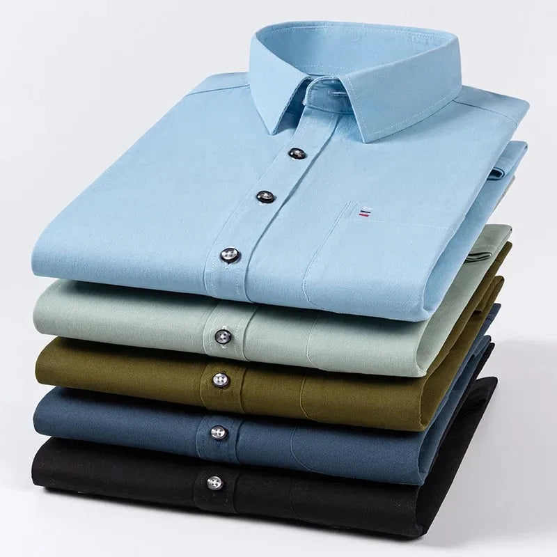 S-7XL New 100% Pure Cotton Men's Shirts Long Sleeves Solid Color Soft Regular Fit Casual Shirt Pocket Social Blouse Male Clothes