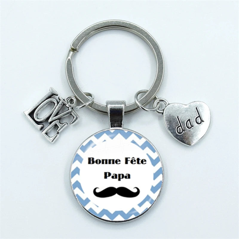 I Love Dad Keychain My Dad Is A Super Hero Pendant Glass Dome Cabochon Key Ring Father's Day Best Gift