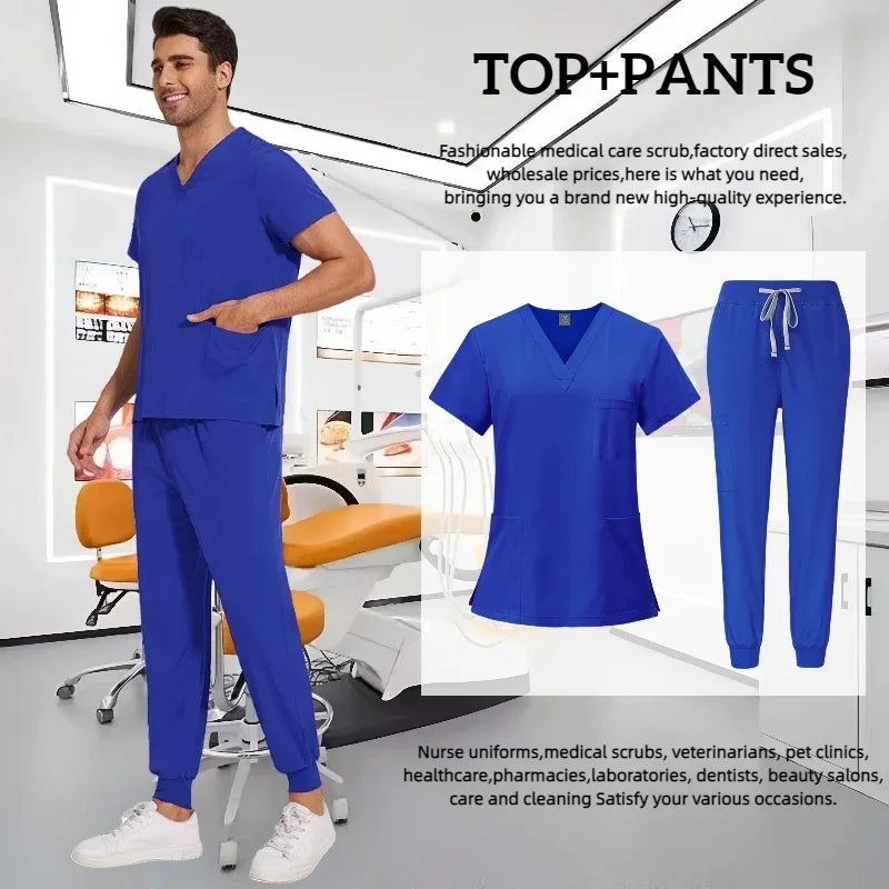 Medical Scrub Nursing Surgical Gown High Quality Elastic Scrub Healthcare Pharmacy Solid Color Uniform Wholesale Workwear Unisex