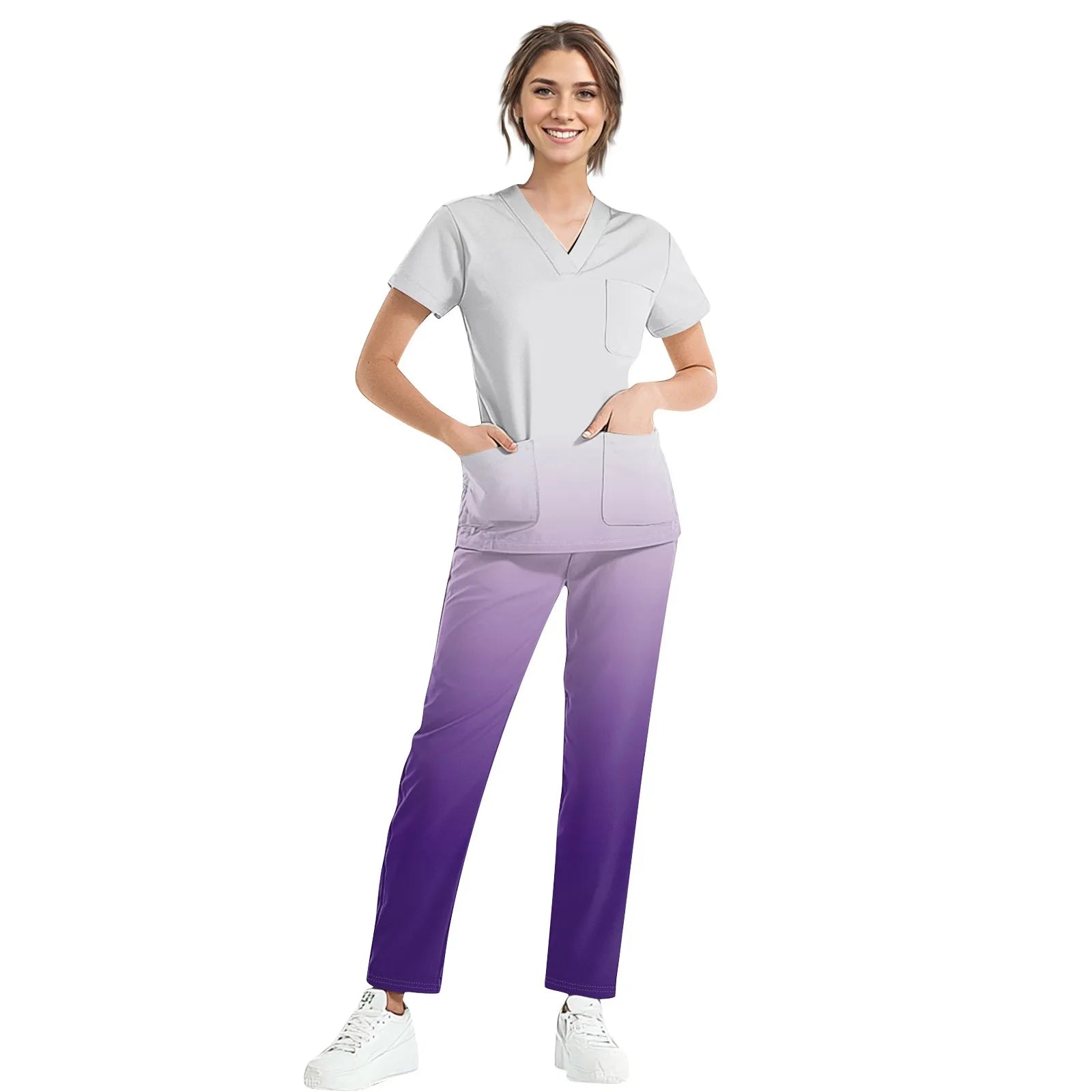 Women Medical Uniforms Slim Fit Scrubs Sets Tops Straight Pant Nurses Accessories Dental Clinic Beauty Salon Workwear Clothes