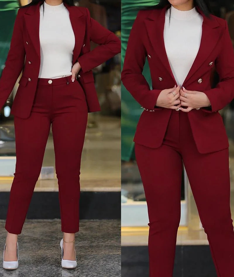 Sets for Women 2 Pieces 2023 Autumn Fashion Notched Neck Long Sleeve Blazer & Elegant High Waist Work Pants Set Office Lady