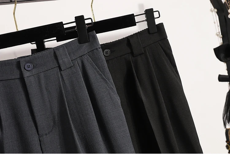 Plus Size Pants For Women Spring Summer 2025 New Korean Fashion High Waist Suit Pants Women Gray Or Black Casual Trousers Female