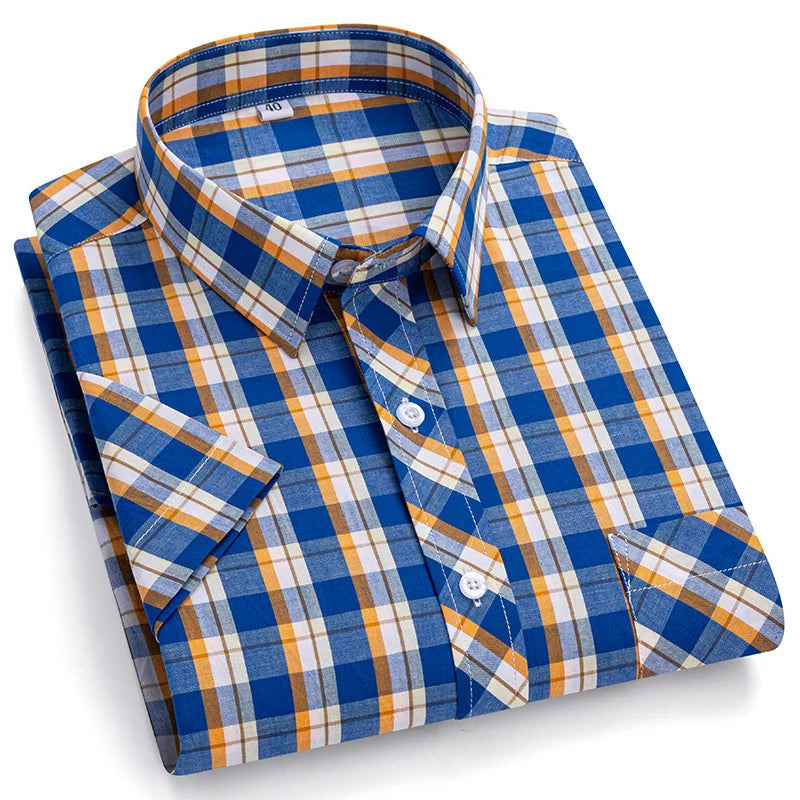 Plus Size 8XL 7XL New Men's Shirts Short Sleeve Cotton Plaid Shirt Summer Fashion Thin Soft Classic Basic Casual Male Clothing