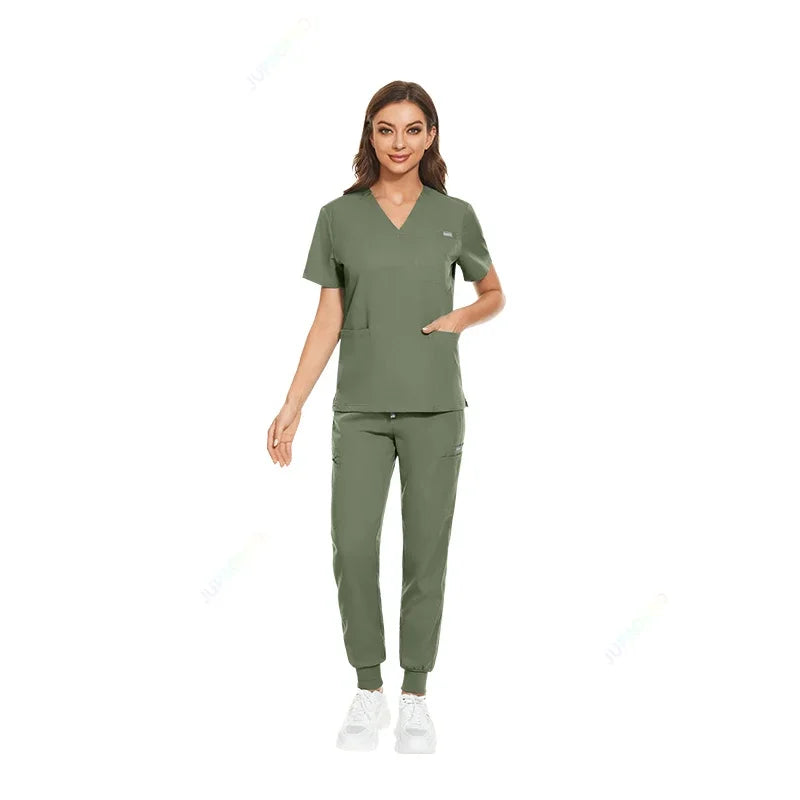 Multicolor Scrubs Uniform Short Sleeve Tops+Pants Nursing Uniform Women Pet Shop Doctor Scrub Medical Surgery Workwear Scrub Set