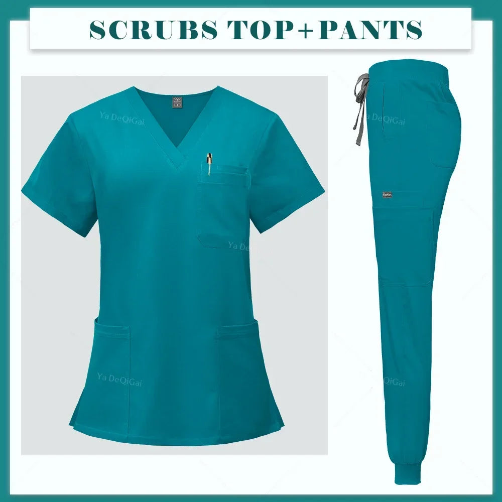 High Scrubs Set Nurse Accessories Medical Uniform Nursing Workwear Dental Clinical Top Pants Lab Clothing Surgical Overall Suits