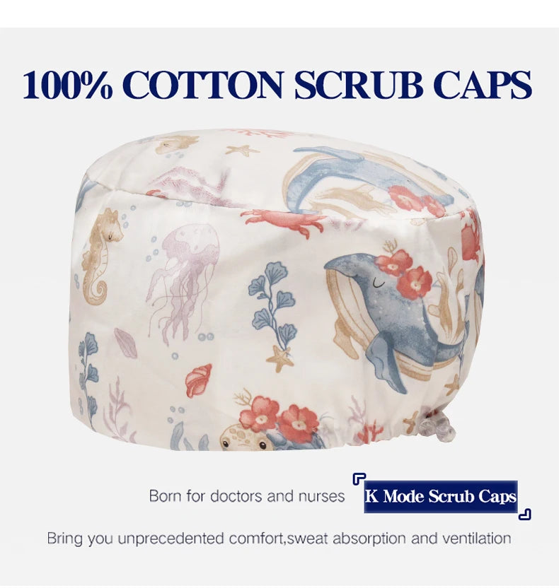 Scrub Caps for Long Hair Premium Surgical Cap Cheap Pharmacy Work Hat  Pet Clinic Doctors Dentist Nursing Cap with Buttons K1030