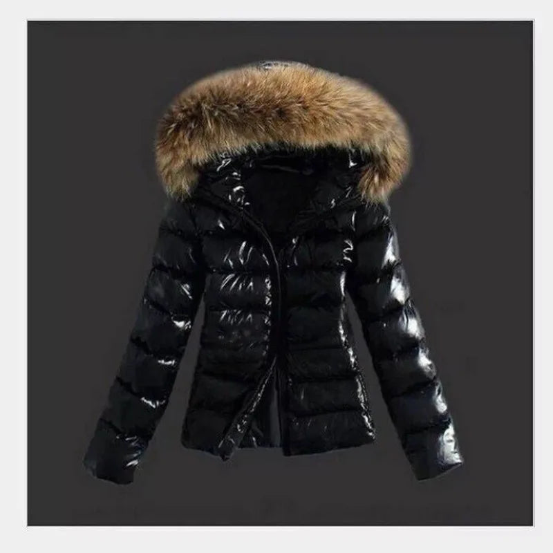 Winter Jackets Women Basic Coats Fashion Faux PU Leather Winter Jackets Women Artificial Fur Collar Coat Female Outerwear