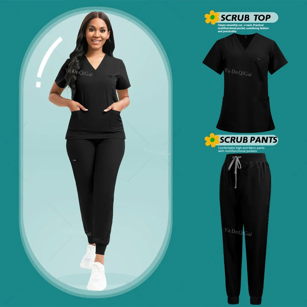 Brown Scrubs Set Wholesale Operating Room Uniforms Medical Scrubs Set Hospital Workwear Dental Beautician Top Pants Surgery Suit