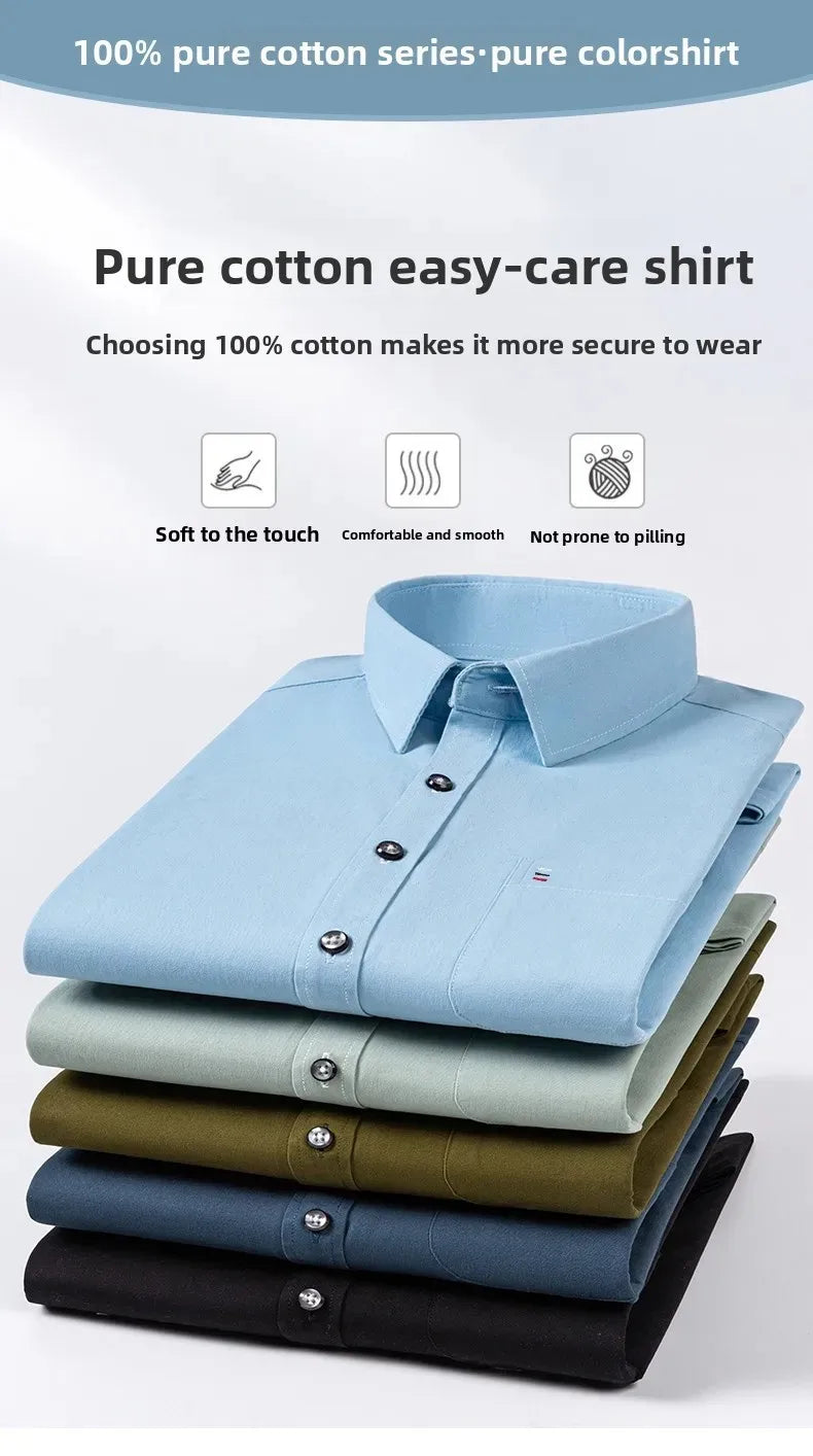 S-7XL New 100% Pure Cotton Men's Shirts Long Sleeves Solid Color Soft Regular Fit Casual Shirt Pocket Social Blouse Male Clothes