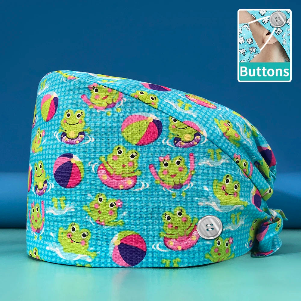 Pill Capsule Pattern Pink Scrubs Cap Female Nurse Medical Clinic Accessories Women's Operating Room Hat with Buttons Cotton Hats