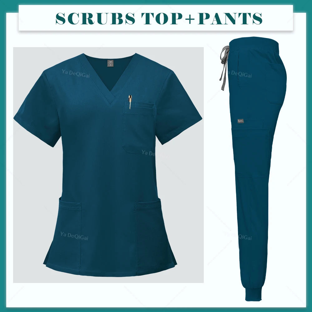 High Scrubs Set Nurse Accessories Medical Uniform Nursing Workwear Dental Clinical Top Pants Lab Clothing Surgical Overall Suits