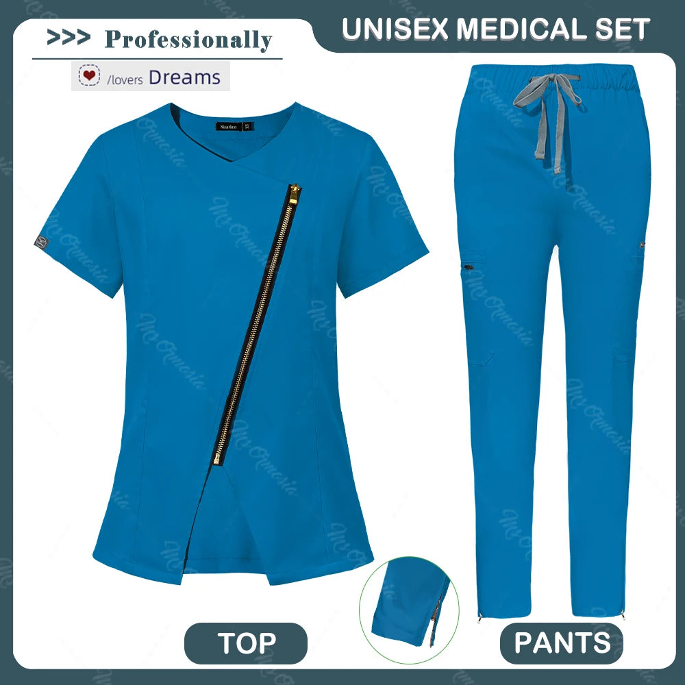 Medical Scrubs Set Women Beautician Spa Workwear Doctor Nurse Nursing Uniforms Pharmacy Dentistry Clothes Pet Shop Vet Work Suit