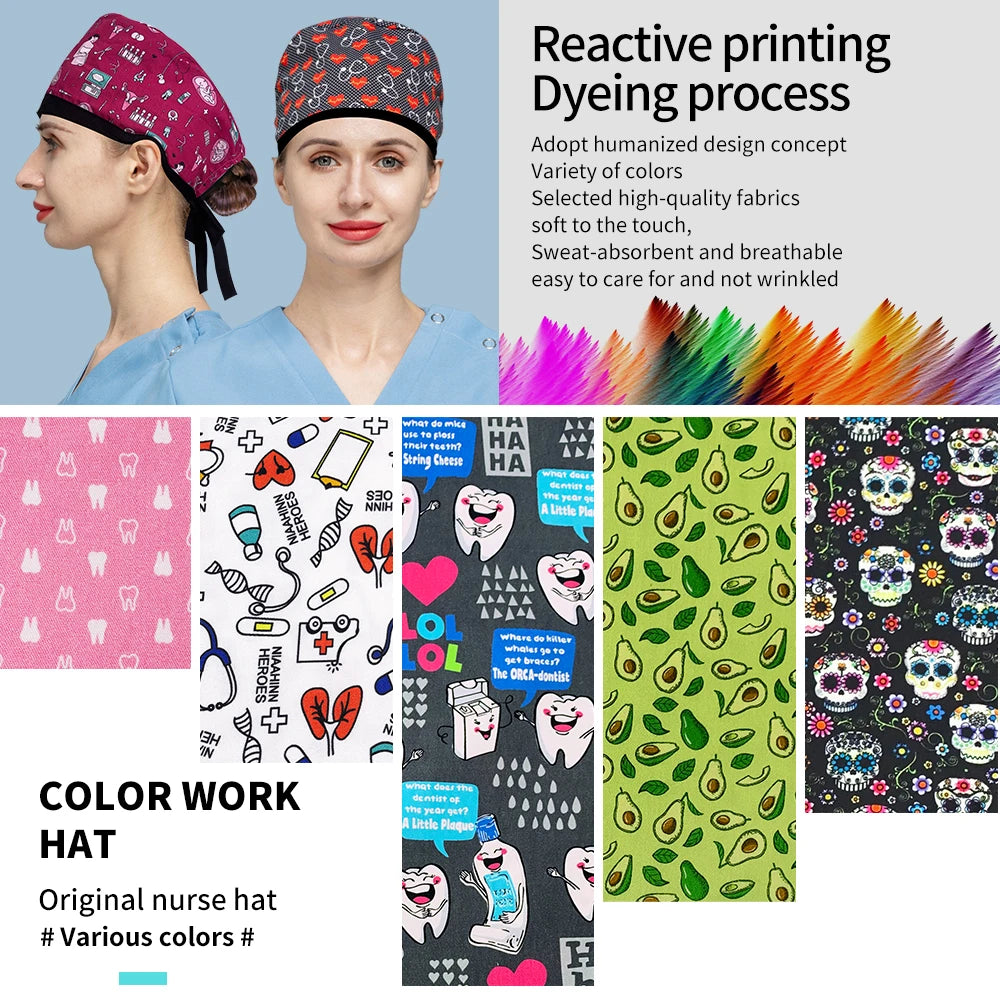 Scrub Cap Printed Cotton Beauty Salon Surgeon Cap Dental Clinic Nursing Hat Women Men Surgical Caps Wholesale Nurse Accessories