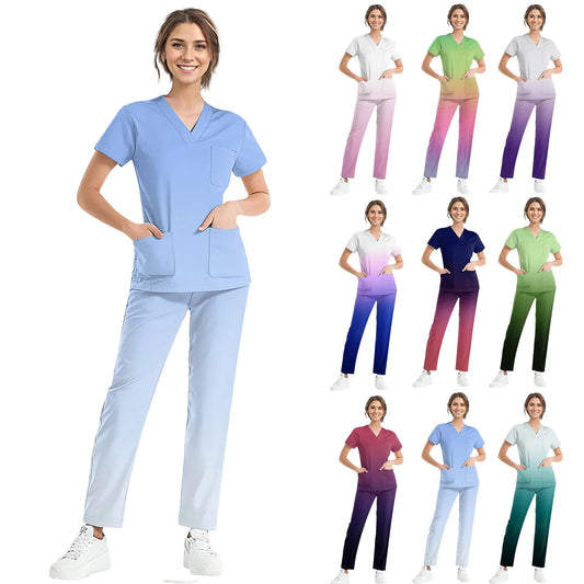 Women Medical Uniforms Slim Fit Scrubs Sets Tops Straight Pant Nurses Accessories Dental Clinic Beauty Salon Workwear Clothes
