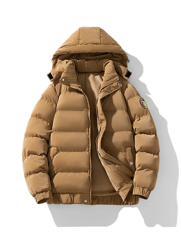 Winter Man Down Jacket Simple Solid Color Stand Collar Male Hooded Coat Thicken Cold-proof Loose Comfortable Men Outerwear