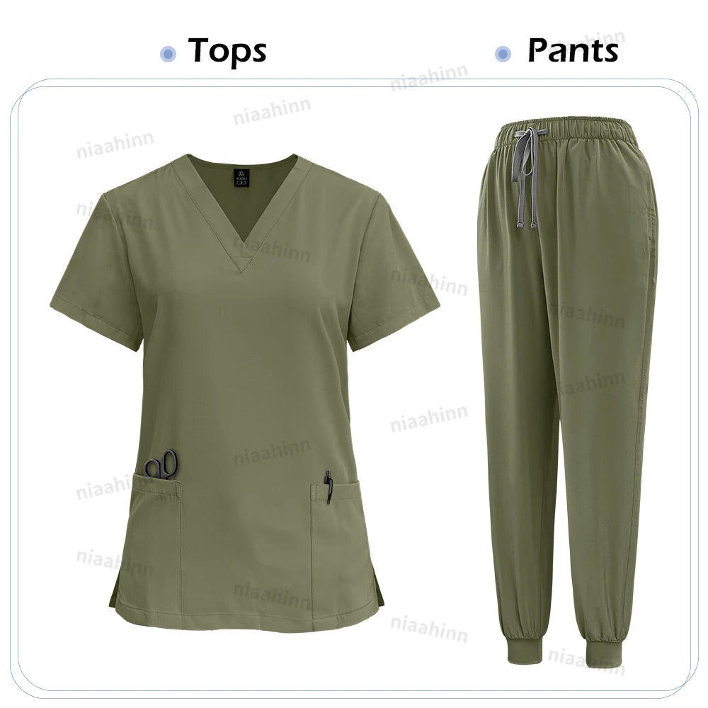 Medical Scrub Nursing Surgical Gown High Quality Elastic Scrub Healthcare Pharmacy Solid Color Uniform Wholesale Workwear Unisex
