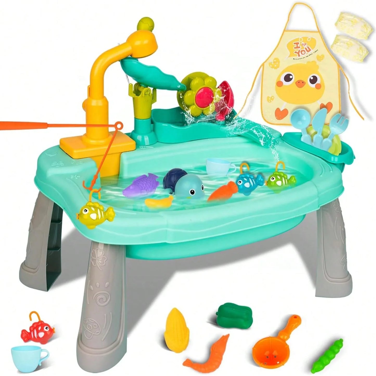 Play Sink With Running Water, Mini Water Table For Toddlers, Upgraded Faucet And Play Dishes, Children Electric Dishwasher Toy