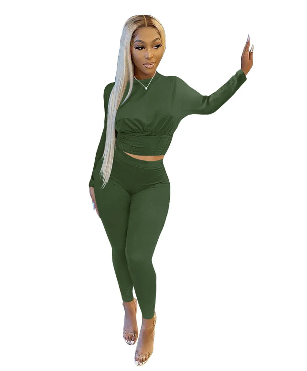 New Autumn Women's Pure Color Sports Waist Suit Fashion Casual Two-piece Set