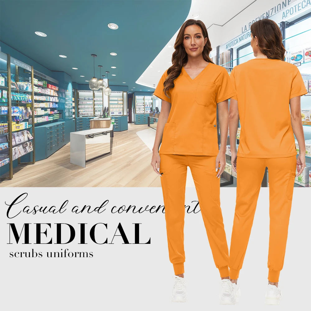Hospital Scrub Sets Uniform Women Jogger Suit Nurse Accessories Medical Surgical Scrub Sets Pharmacy Healthcare Work Wear Unisex
