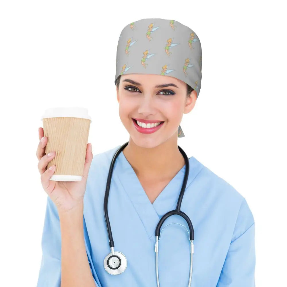 Custom Tinker Bell Breathable Nursing Work Cap Surgical Scrub Caps Unisex Nurse Medical Cap Cartoons Scrubs Hat Medical Surgical