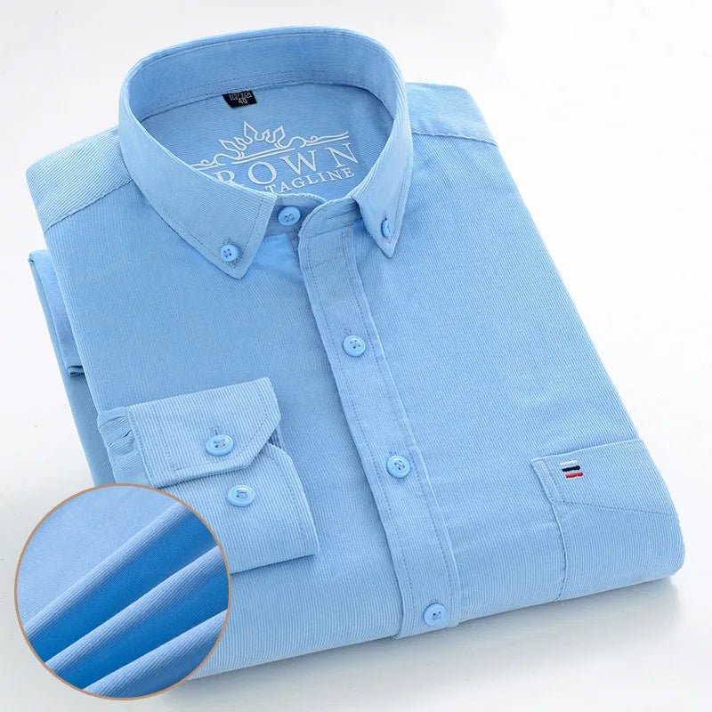 Size S-7XL Men's Corduroy Shirt Long Sleeve Cotton Casual Regular Fit Soft Comfortable Formal Dress Shirts Blouse Men Clothes