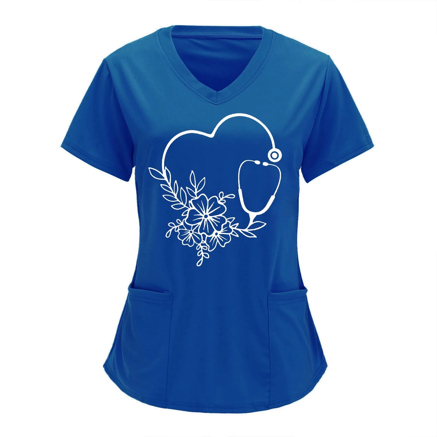 Scrubs Medical Uniforms Woman Top Fashion V Neck Soild Short Sleeve Tops Pocket Working T-Shirts Blouse Women's Athletic Shirts