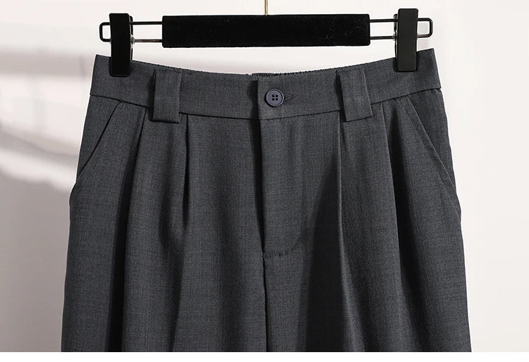Plus Size Pants For Women Spring Summer 2025 New Korean Fashion High Waist Suit Pants Women Gray Or Black Casual Trousers Female