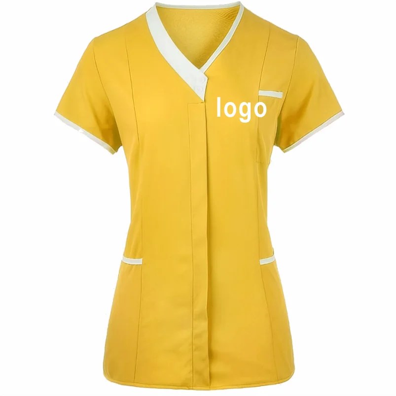 Custom Nurse UniformScrubs Tops Short Sleeve Pocket Clinic Nursing Scrub Tops Healthcare Carer Tunic Design Print Logo
