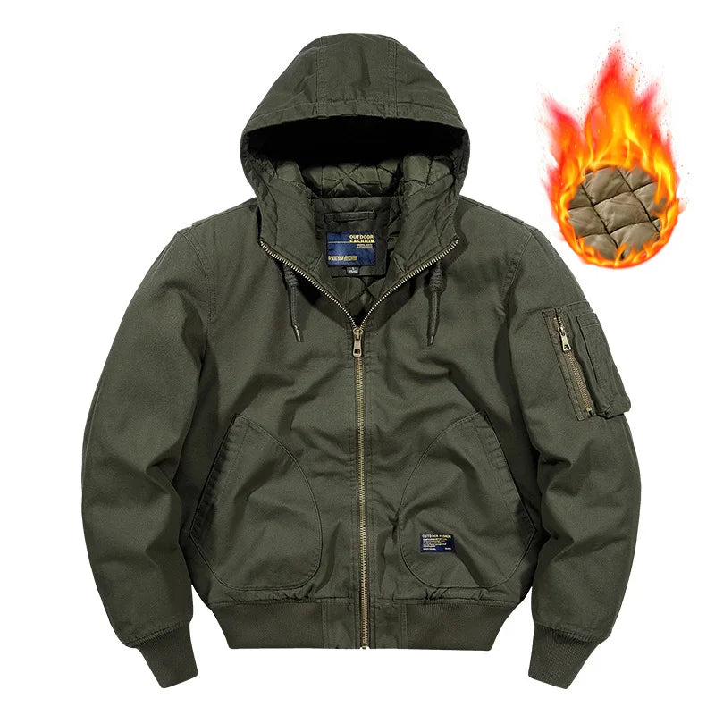 Winter Bomber Jacket 100% Cotton Hooded Warm Thick Overcoat Quilted Cotton Padded Tactical New Parkas Thermal Parkas Coats