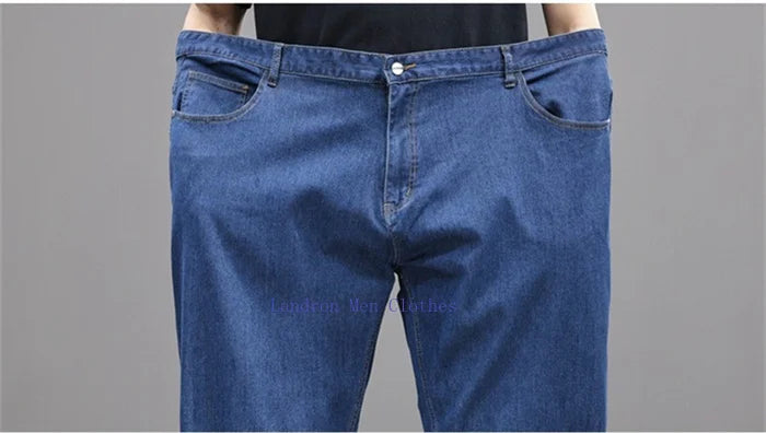 Men Jeans 8XL Summer Thin Straight Wide Leg Plus Size Denim Trousers Large Male Stretched 5XL 6XL 7XL Comfortable Pants
