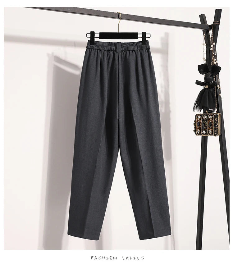 Plus Size Pants For Women Spring Summer 2025 New Korean Fashion High Waist Suit Pants Women Gray Or Black Casual Trousers Female