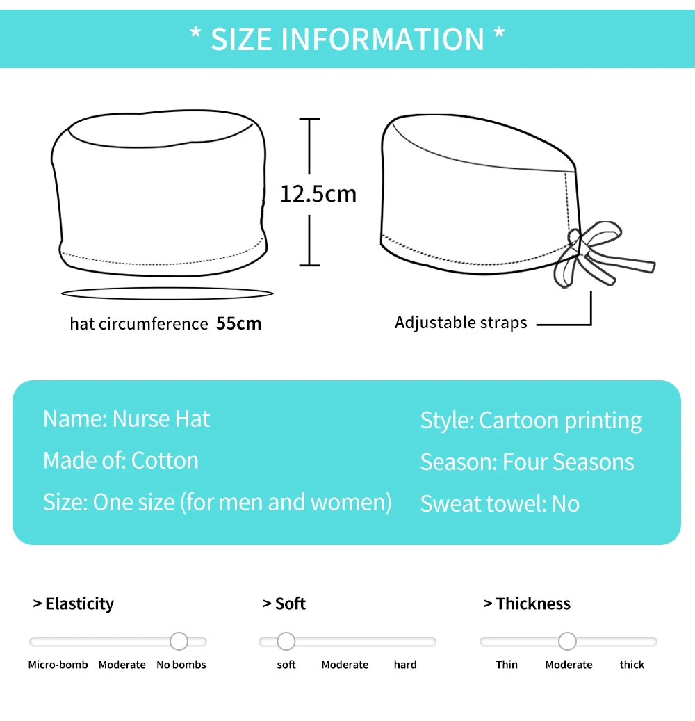 Scrub Cap Printed Cotton Beauty Salon Surgeon Cap Dental Clinic Nursing Hat Women Men Surgical Caps Wholesale Nurse Accessories