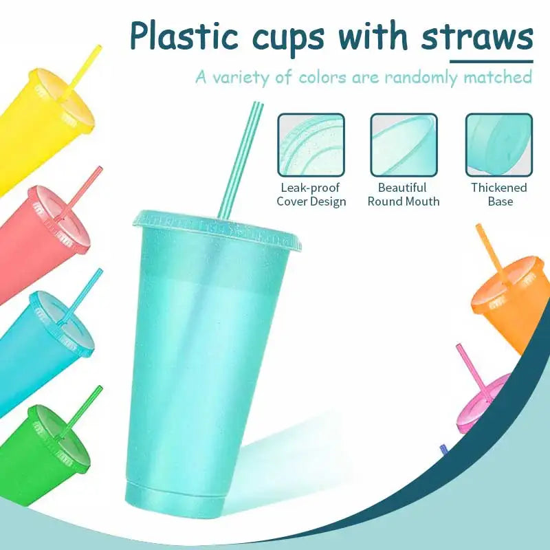 Cups withStrawsandwithStraw ReusableWaterBottle Iced CoffeeTravel Mug AdultsPlastic Cups forPartiesMixedcolor24oz