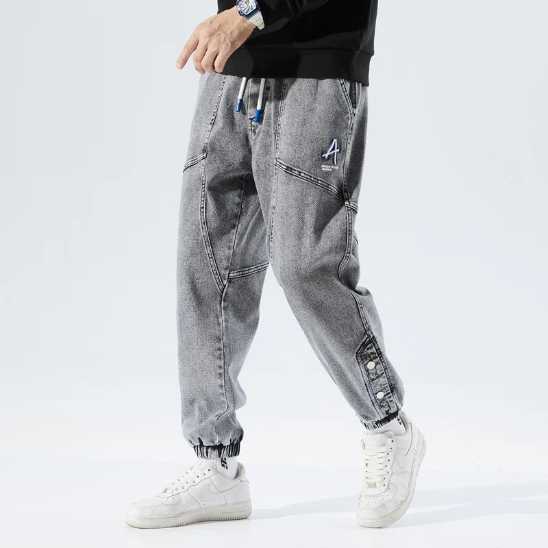 Spring Autumn Plus Size Baggy Jeans Men Hip Hop Streetwear Harem Pants Fashion Embroidery Stretch Cotton Casual Jogger Jeans 8XL