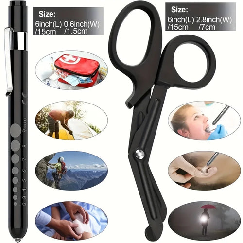 3 Pcs Nurse Medical Supplies Set with 2 Medical Pen Lights + 1 Piece 6-Inch Durable Iron Surgical Scissors