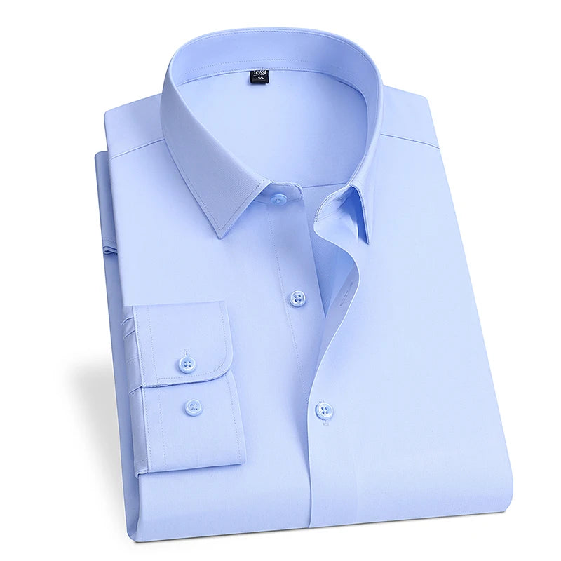 Spring and Autumn New Men's Long-sleeved, Iron-free, Three-proof, Pocket-free Business Attire, White Shirt, Men's Formal Wear