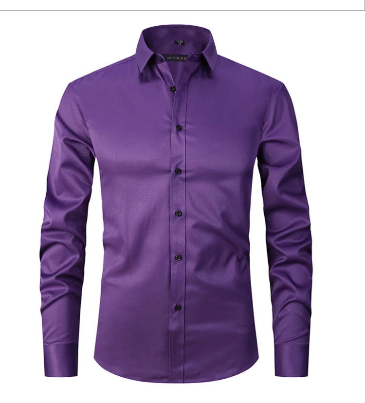 6XL 7XL 8XL Spring and Autumn Shirt Men's Long Sleeve Large Luxury Business Casual Slim Solid Color Wrinkle Free Press