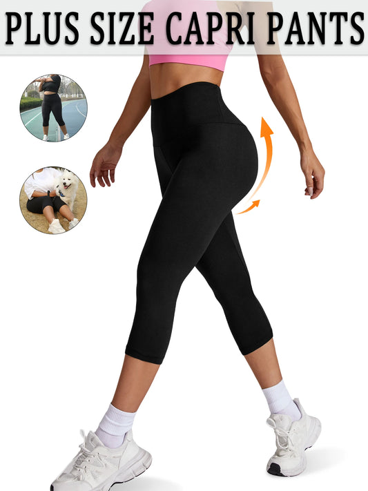 Plus Size Leggings for Women  Super soft High Waisted Tummy Control Yoga Capri Pants  No See Through Workout Running Leggings