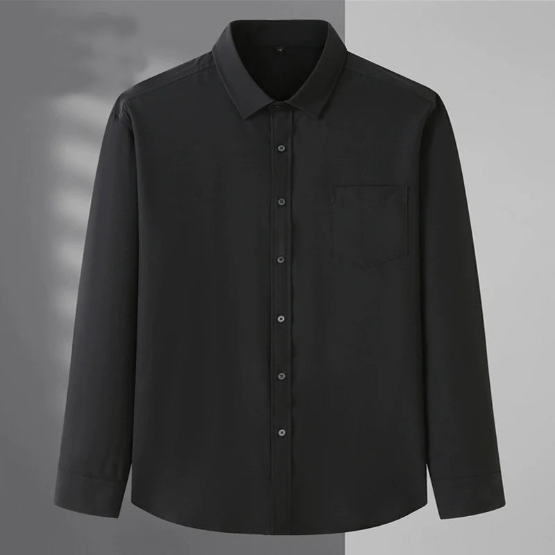 Spring and Autumn Large Size 15XL Men's Long-sleeved Shirt High Elastic Solid Color Shirt 12XL 11XL 10XL 9XL 8XL 7XL 200kg