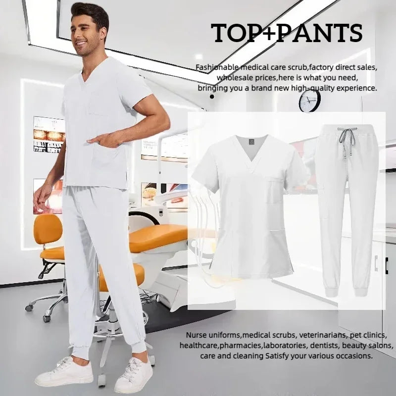 Medical Scrub Nursing Surgical Gown High Quality Elastic Scrub Healthcare Pharmacy Solid Color Uniform Wholesale Workwear Unisex