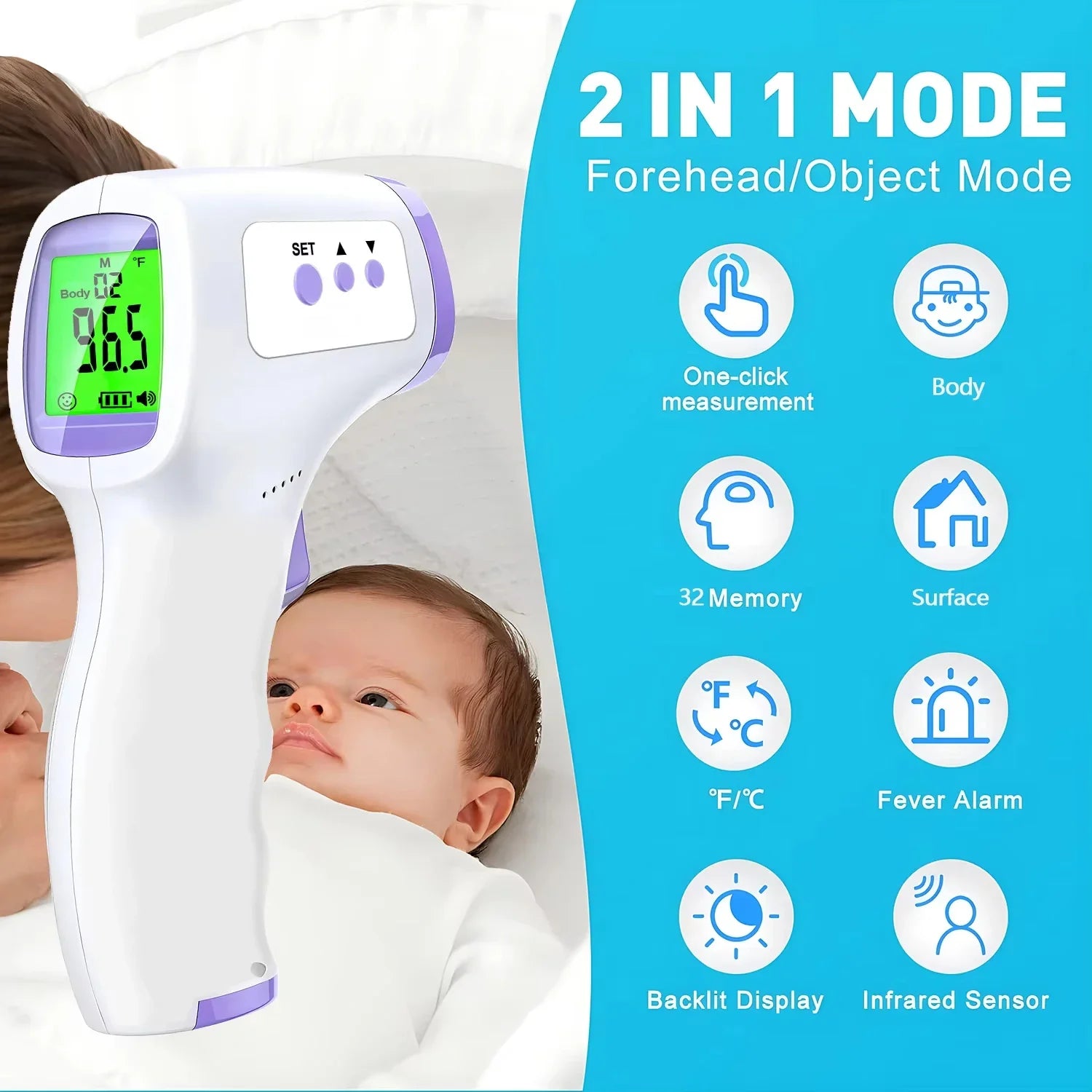 Medcial Forehead Thermometer Fingertip Pulse Oximeter Monitor Blood Oxygen Saturation Meter Pulse Oximeter USB Rechargeale