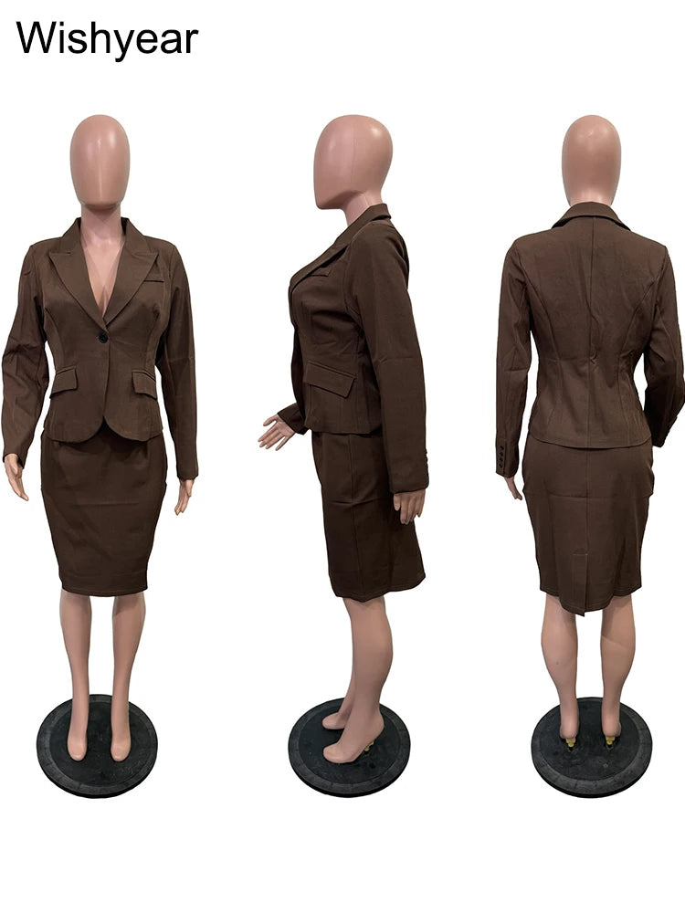 Fashion Office Blazer Suits for Women Notched Long Sleeve jacket and Hip Package Skirt 2 Pieces Sets Female business Work Outfit