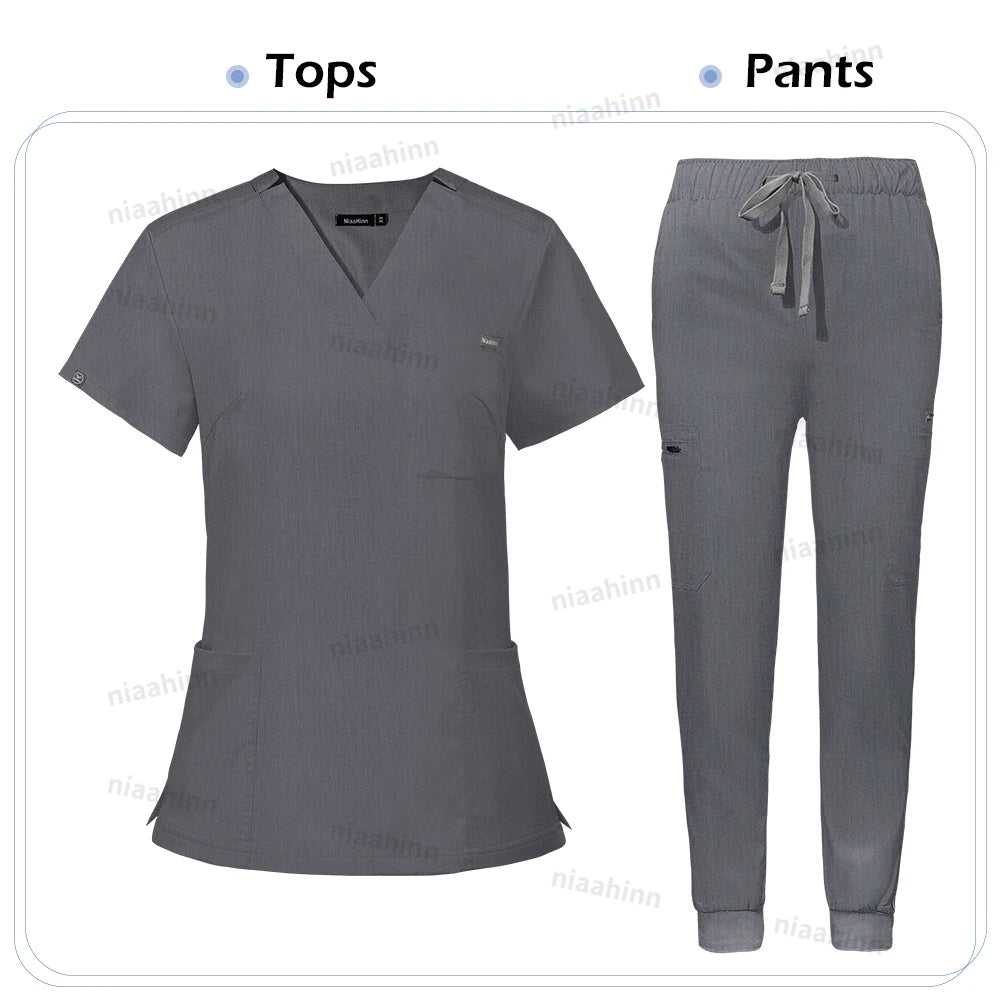 Niaahinn Scrub Nursing Accessories Medical Surgical Gowns Doctor Nurse Special Scrubs Minimalist Solid Color Work Wear Women Men
