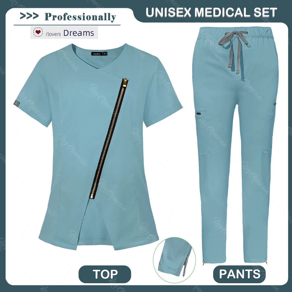 Medical Scrubs Set Women Beautician Spa Workwear Doctor Nurse Nursing Uniforms Pharmacy Dentistry Clothes Pet Shop Vet Work Suit