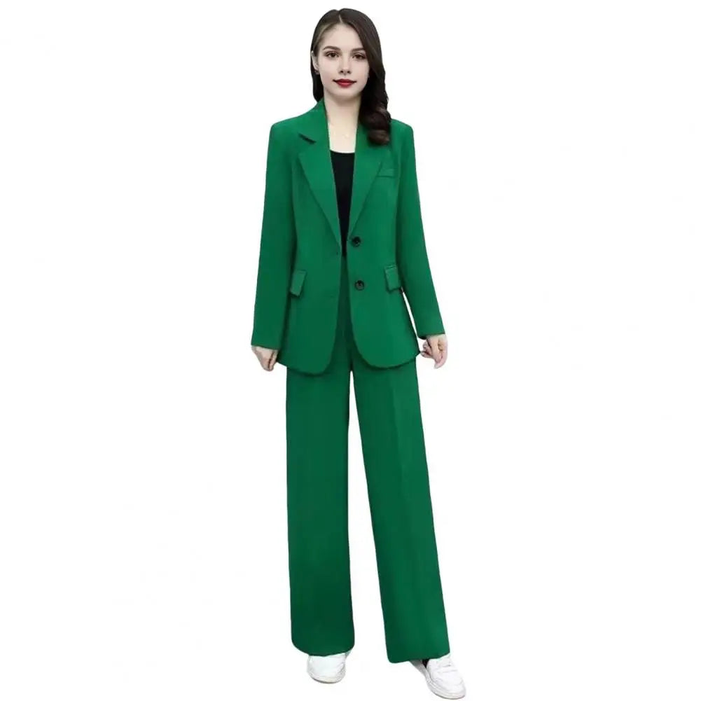 Autumn Women Blazer Pants Set 2025 Spring  Lapel Single Button Blazer Coat Wide Leg High Waist Straight Leg Pants Suit
